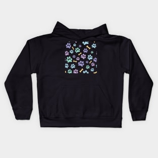 Pastel Puppy Paw Prints and Bones Black Pattern Kids Hoodie